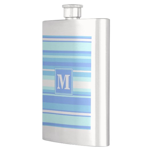 Monogram hemelblauwe strepen heupfles (Links)