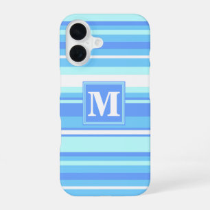 Monogram hemelblauwe strepen iPhone 16 hoesje
