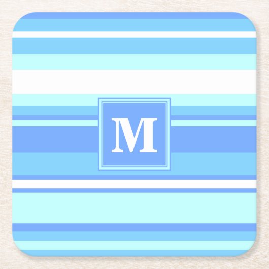 Monogram hemelblauwe strepen kartonnen onderzetters (Voorkant)