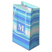 Monogram hemelblauwe strepen klein cadeauzakje (Achterkant Gekanteld)