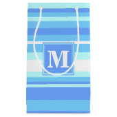 Monogram hemelblauwe strepen klein cadeauzakje (Voorkant)