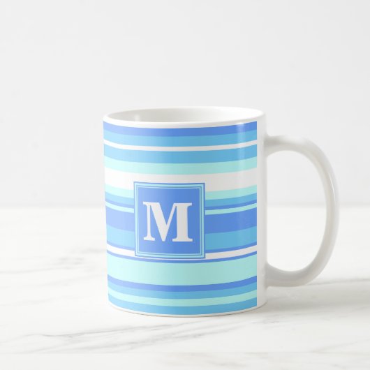 Monogram hemelblauwe strepen koffiemok (Rechts)