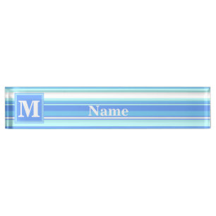 Monogram hemelblauwe strepen naambordje