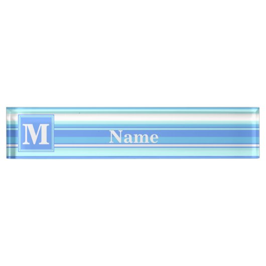 Monogram hemelblauwe strepen naambordje (Voorkant)