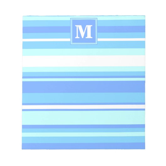 Monogram hemelblauwe strepen notitieblok (Voorkant)
