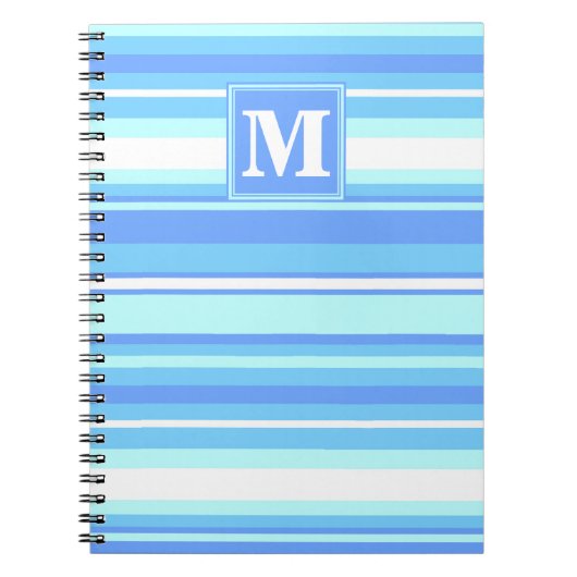 Monogram hemelblauwe strepen notitieboek (Voorkant)