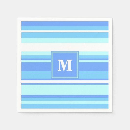 Monogram hemelblauwe strepen servetten (Voorkant)