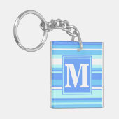 Monogram hemelblauwe strepen sleutelhanger (Voorkant Links)
