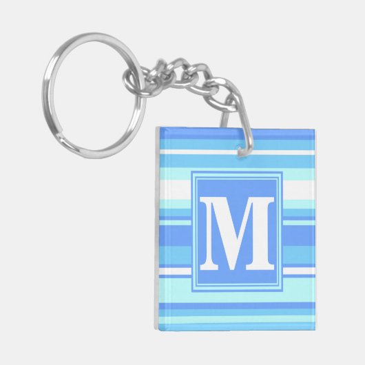 Monogram hemelblauwe strepen sleutelhanger (Voorkant Links)