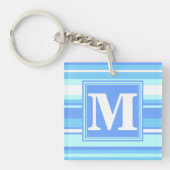 Monogram hemelblauwe strepen sleutelhanger (Voorkant)
