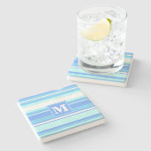 Monogram hemelblauwe strepen stenen onderzetter (Zijkant)