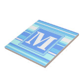 Monogram hemelblauwe strepen tegeltje (Zijkant)