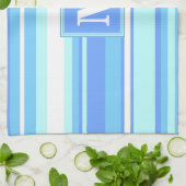 Monogram hemelblauwe strepen theedoek (Gevouwen)