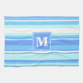 Monogram hemelblauwe strepen theedoek (Horizontaal)