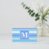 Monogram hemelblauwe strepen visitekaartje (Staand voorkant)