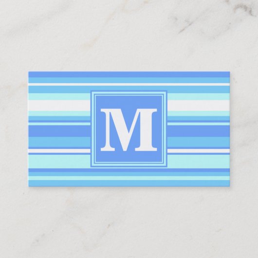Monogram hemelblauwe strepen visitekaartje (Voorkant)