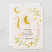 Monogram  hemelse botanische bruiloft kaart (Voorkant)