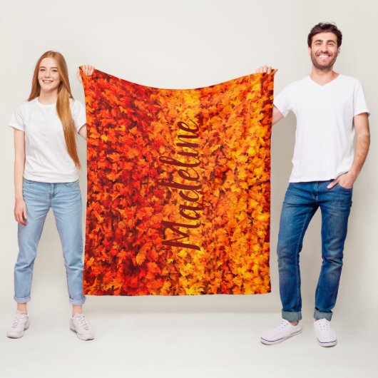 Monogram herfst Alle bladeren Fleece Deken (In situ)