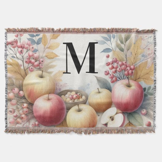 Monogram Herfst appels in pastelkleuren waterverf Deken (Voorkant)