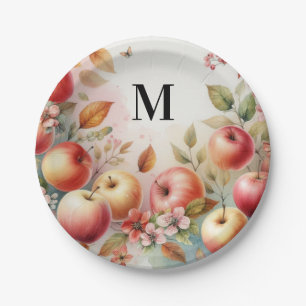 Monogram herfst appels in pasteltinten aquarel  papieren bordje