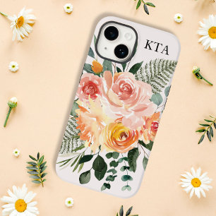 Monogram Herfst Aquarel Landelijke Roze Perzik Blo Case-Mate iPhone 14 Hoesje