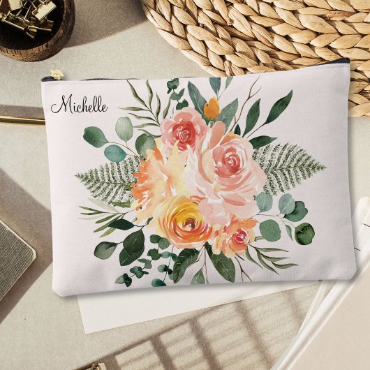 Monogram Herfst Aquarel Landelijke Roze Perzik Blo Etui