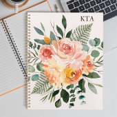 Monogram Herfst Aquarel Rustieke Roze Perzik Bloem Planner
