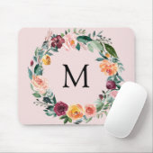 Monogram Herfst Bloem Roos Bloemenkrans Muismat (Met muis)