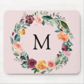 Monogram Herfst Bloem Roos Bloemenkrans Muismat (Voorkant)
