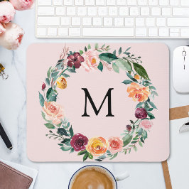 Monogram Herfst Bloem Roos Bloemenkrans  Muismat