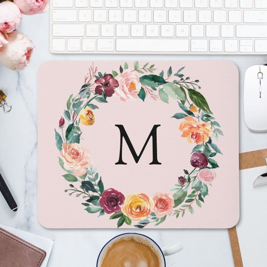 Monogram Herfst Bloem Roos Bloemenkrans Muismat