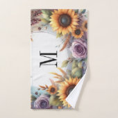 Monogram Herfst bloemen en zonnebloemen waterverf Bad Handdoek (Handdoek)