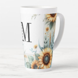 Monogram Herfst bloemen en zonnebloemen waterverf Latte Mok