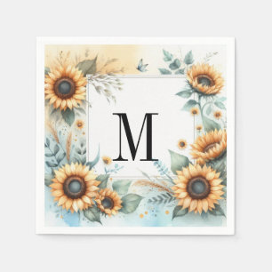 Monogram Herfst bloemen en zonnebloemen waterverf Servet