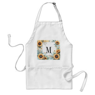 Monogram Herfst bloemen en zonnebloemen waterverf Standaard Schort