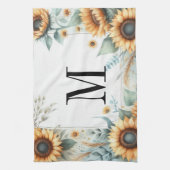 Monogram Herfst bloemen en zonnebloemen waterverf Theedoek (Verticaal)