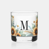 Monogram Herfst bloemen en zonnebloemen waterverf Whisky Glas (Voorkant)
