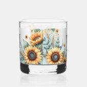 Monogram Herfst bloemen en zonnebloemen waterverf Whisky Glas (Rechts)