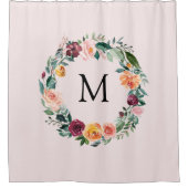 Monogram Herfst Bloemrozen Bloemenkrans  Douchegordijn (Voorkant)