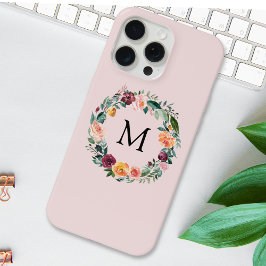 Monogram Herfst Bloemrozen Bloemenkrans iPhone 15 Pro Max Case
