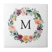 Monogram Herfst Bloemrozen Bloemenkrans Tegeltje (Voorkant)
