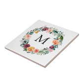 Monogram Herfst Bloemrozen Bloemenkrans Tegeltje (Zijkant)