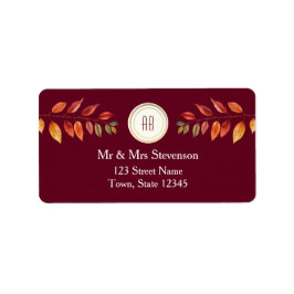 Monogram Herfst Bruiloft Retouradres Etiket
