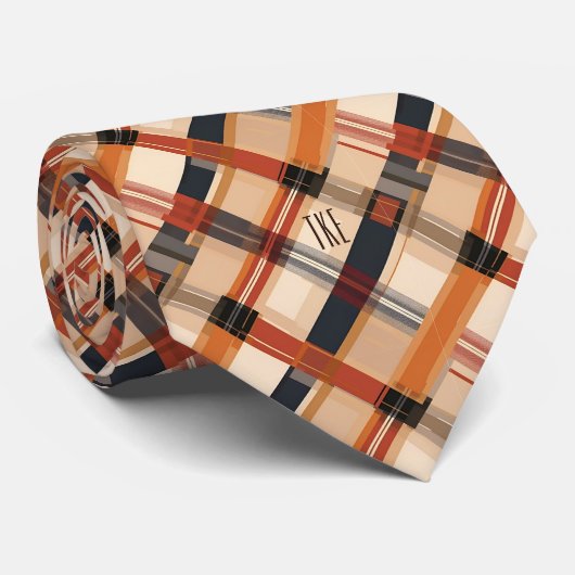 Monogram Herfst Diagonaal Geruit Patroon Necktie Stropdas (Opgerold)