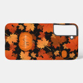 Monogram herfst esdoorbladeren en pompoenen samsung galaxy hoesje (Achterkant horizontaal)