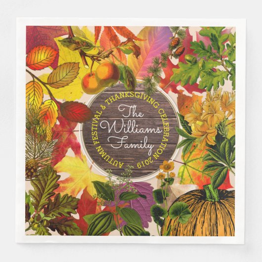 Monogram Herfst herfst Leidt Collage  Hout Servetten (Voorkant)