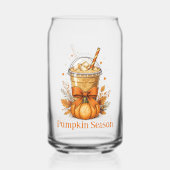 Monogram Herfst Herfstpompoen Iced Coffee Latte Blikvorm Glas (Voorkant)