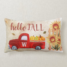 Monogram Herfst is hier Red Truck Pumpkin Sunflowe
