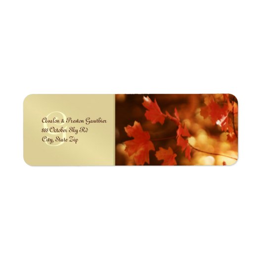 Monogram Herfst Leaf Bruiloft Retouradres Label (Voorkant)