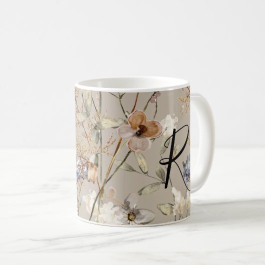Monogram herfst Mok Waterverf wilde bloemen (Voorkant rechts)